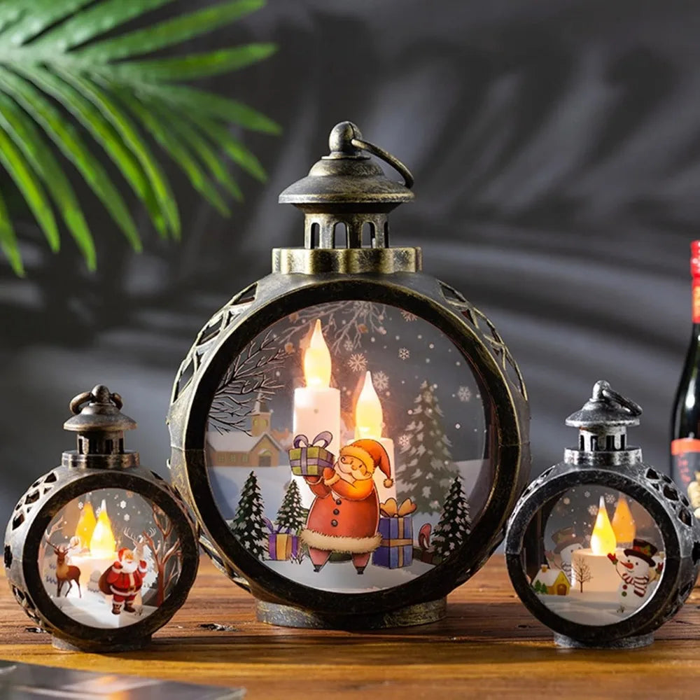 Retro Christmas LED Lantern Lights - Indoor & Outdoor Hanging Decorations for Festive Ambiance